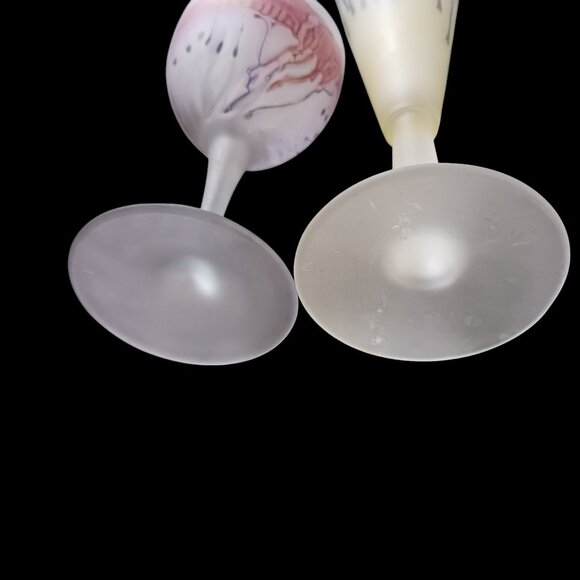 Vintage Hebro  Art Nouveau Drip Glaze Frosted Wine Glasses – Two Pieces - Picture 7 of 12